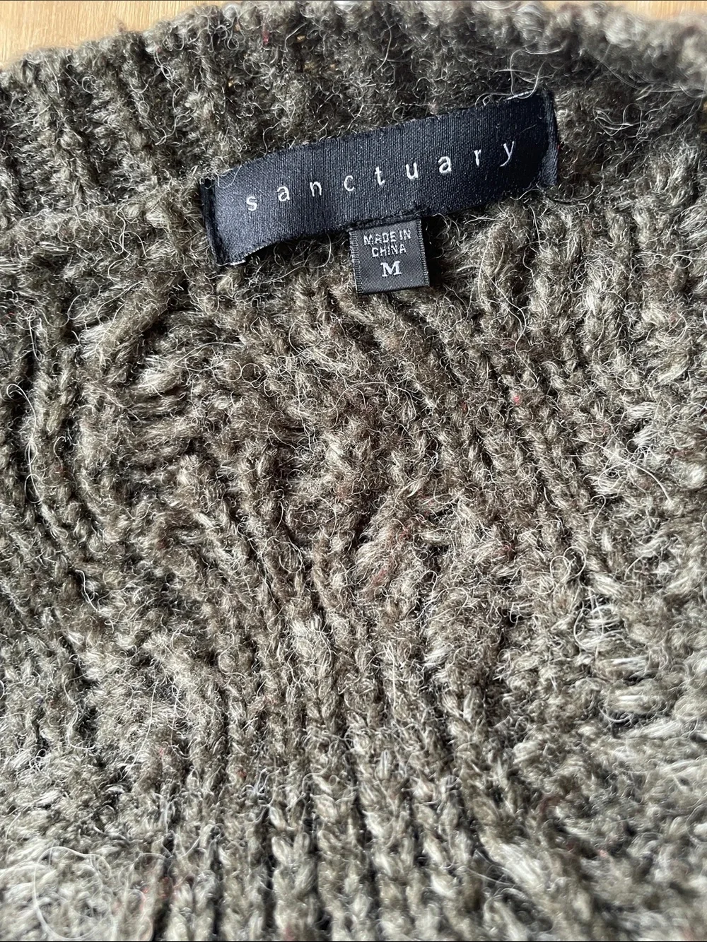 Sanctuary Dark Chunky Oversized Alpaca Wool Cable Knit OpenFront cardigan